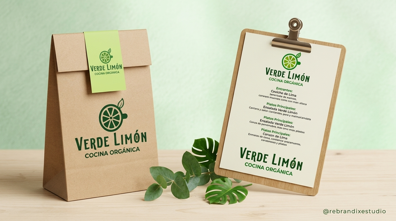 imagen corporativa para restaurante orgánico verde limón